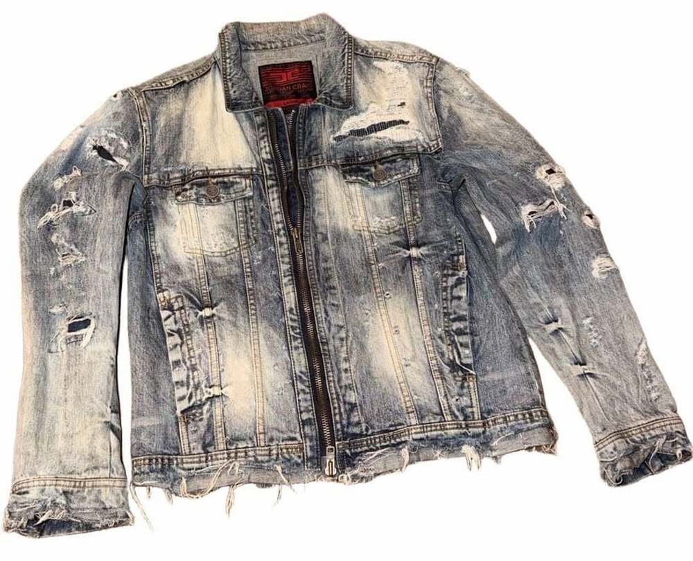 Jordan Craig Legacy Edition Distressed Zip-Up Denim Trucker Jacket Size Large